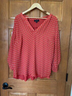 Fortune + Ivy Tulsa Mixed Media - Orange & White Polka Dot Blouse  - XXL